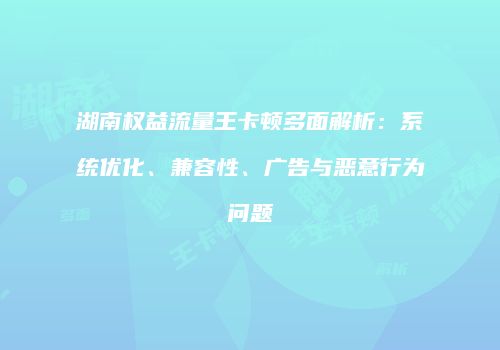 湖南权益流量王卡顿多面解析：系统优化、兼容性、广告与恶意行为问题