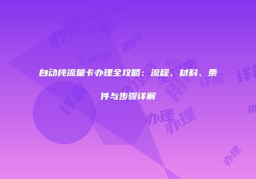 自动纯流量卡办理全攻略：流程、材料、条件与步骤详解