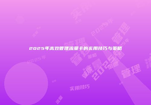 2025年高效管理流量卡的实用技巧与策略