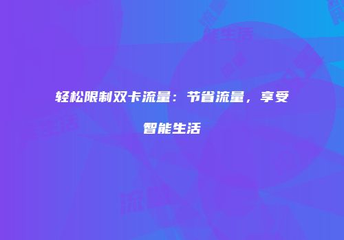 轻松限制双卡流量：节省流量，享受智能生活