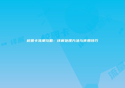 校园卡流量攻略：详解处理方法与使用技巧