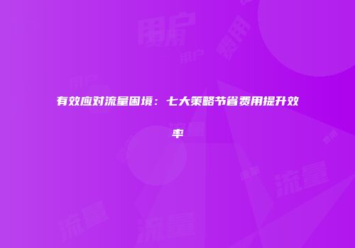 有效应对流量困境：七大策略节省费用提升效率