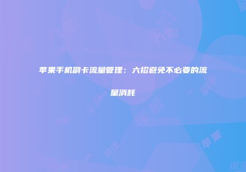 苹果手机副卡流量管理：六招避免不必要的流量消耗