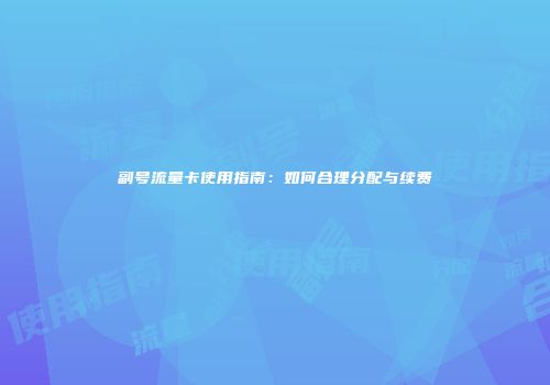 副号流量卡使用指南：如何合理分配与续费