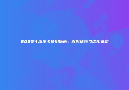 2025年流量卡使用指南：省流秘籍与优化策略