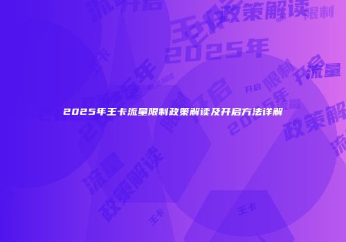 2025年王卡流量限制政策解读及开启方法详解