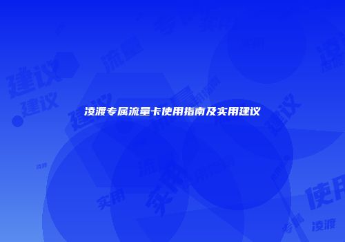 凌渡专属流量卡使用指南及实用建议