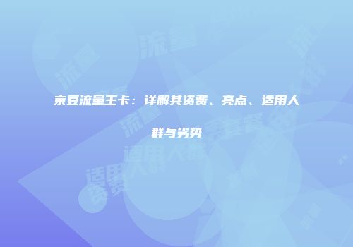 京豆流量王卡：详解其资费、亮点、适用人群与劣势