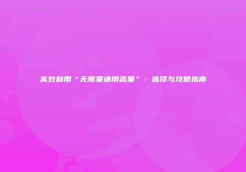高效利用“无限量通用流量”：选择与攻略指南