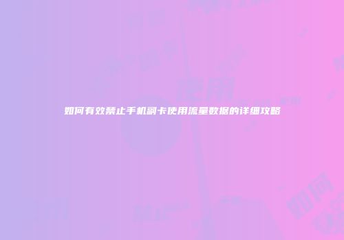 如何有效禁止手机副卡使用流量数据的详细攻略