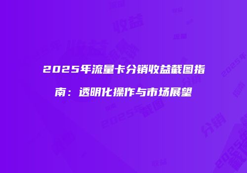 2025年流量卡分销收益截图指南：透明化操作与市场展望