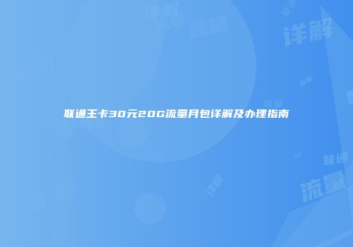 联通王卡30元20G流量月包详解及办理指南