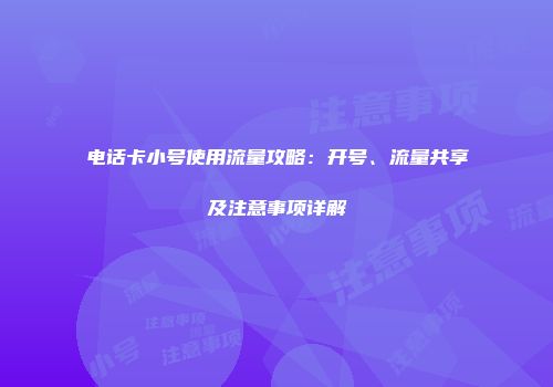 电话卡小号使用流量攻略：开号、流量共享及注意事项详解