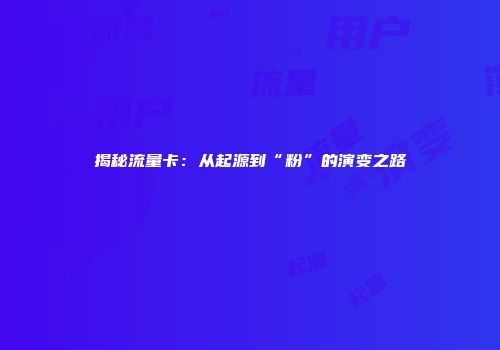 揭秘流量卡：从起源到“粉”的演变之路