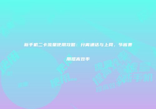 新手机二卡流量使用攻略：分离通话与上网，节省费用提高效率