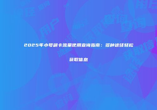 2025年小号副卡流量使用查询指南：多种途径轻松获取信息