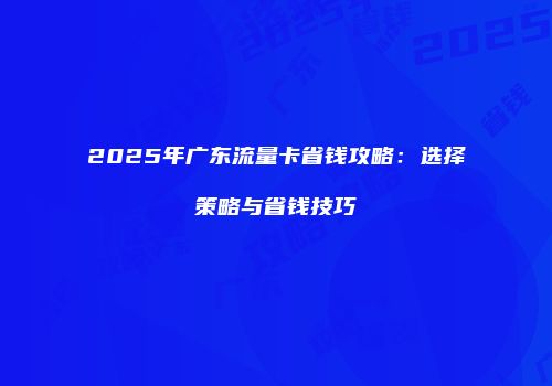 2025年广东流量卡省钱攻略：选择策略与省钱技巧