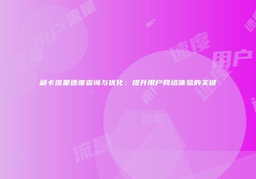 副卡流量速度查询与优化：提升用户网络体验的关键