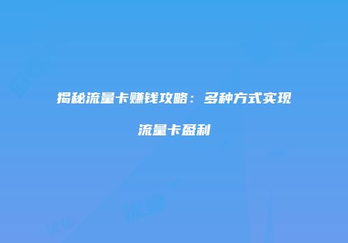 揭秘流量卡赚钱攻略：多种方式实现流量卡盈利