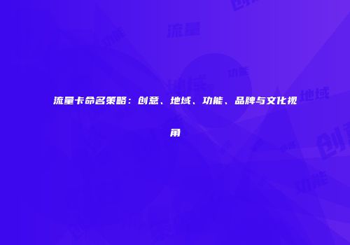 流量卡命名策略：创意、地域、功能、品牌与文化视角