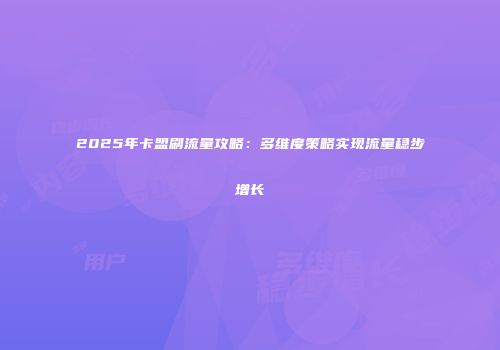2025年卡盟刷流量攻略：多维度策略实现流量稳步增长