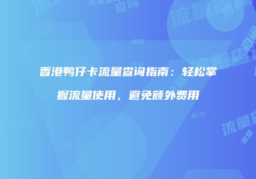 香港鸭仔卡流量查询指南：轻松掌握流量使用，避免额外费用