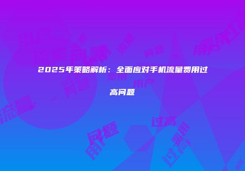 2025年策略解析：全面应对手机流量费用过高问题