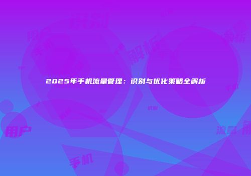 2025年手机流量管理：识别与优化策略全解析