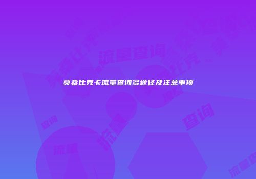 莫桑比克卡流量查询多途径及注意事项