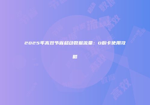 2025年高效节省移动数据流量：O粉卡使用攻略