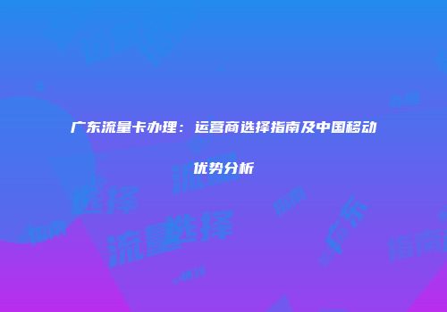 广东流量卡办理：运营商选择指南及中国移动优势分析