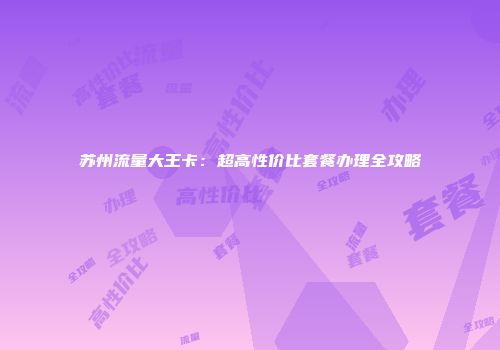 苏州流量大王卡：超高性价比套餐办理全攻略