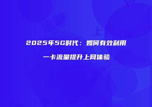 2025年5G时代：如何有效利用一卡流量提升上网体验