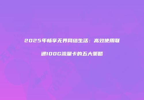 2025年畅享无界网络生活：高效使用联通100G流量卡的五大策略