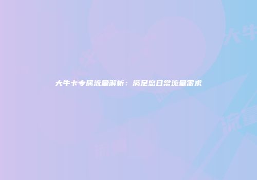 大牛卡专属流量解析：满足您日常流量需求