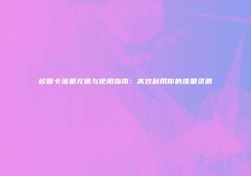 校园卡流量充值与使用指南：高效利用你的流量资源