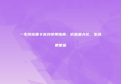 一毛钱流量卡高效使用指南：价值最大化，生活更便捷