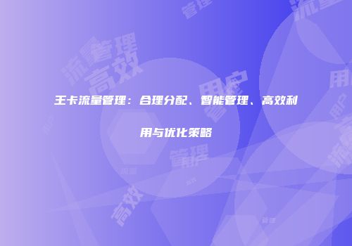 王卡流量管理：合理分配、智能管理、高效利用与优化策略