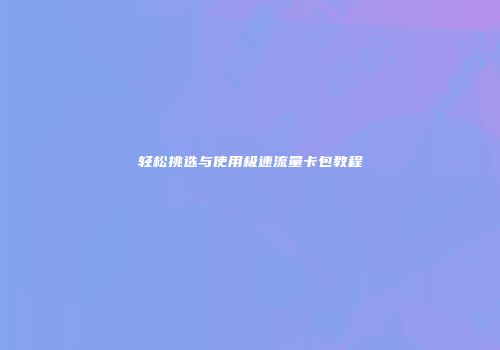 轻松挑选与使用极速流量卡包教程