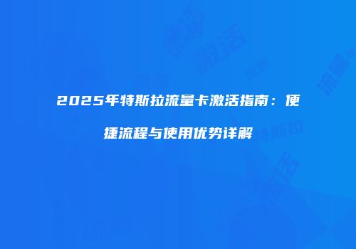 2025年特斯拉流量卡激活指南：便捷流程与使用优势详解