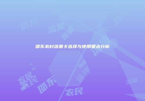 邵东农村流量卡选择与使用要点分析