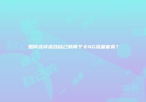 如何选择适合自己的两个卡4G流量套餐？