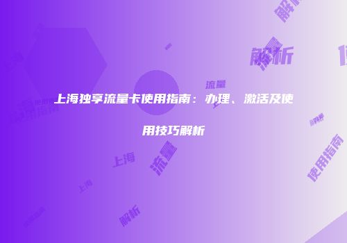 上海独享流量卡使用指南：办理、激活及使用技巧解析