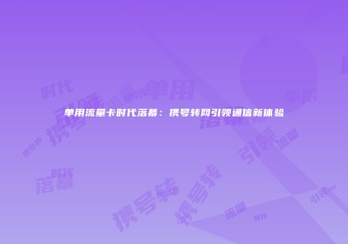 单用流量卡时代落幕：携号转网引领通信新体验