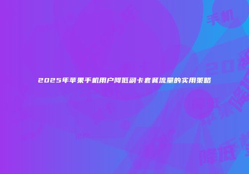 2025年苹果手机用户降低副卡套餐流量的实用策略