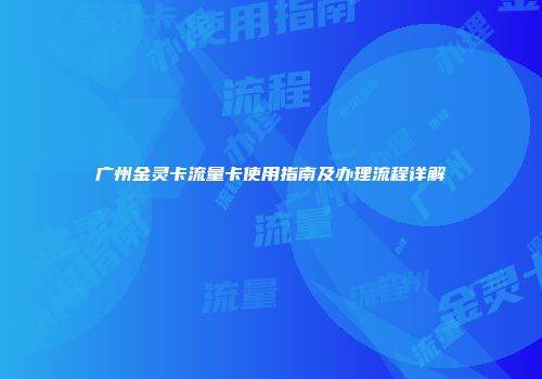 广州金灵卡流量卡使用指南及办理流程详解