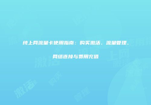 纯上网流量卡使用指南：购买激活、流量管理、网络连接与费用充值