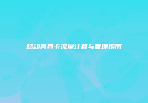 移动青春卡流量计算与管理指南
