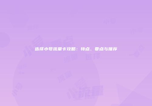 选择小号流量卡攻略：特点、要点与推荐