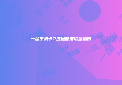 一加手机卡2流量管理设置指南